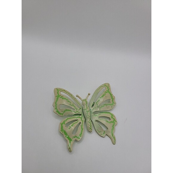 Jewelry - Vintage Style Butterfly Brooch Cream Green Enamel Retro Nature‎ Spring Pin